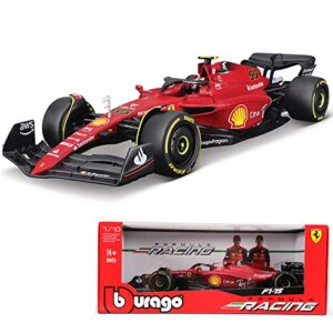 JODIYAAH Bburago 1/18 2022 F1 Scuderia Ferrari F1-75 #16 Charles Leclerc F1-75 #55 Carlos Sainz Alloy Luxury Vehicle Diecast Cars Model Toy Collection Gift (F1-75 #16 Hardcover) (1/18 F1-75 #55)