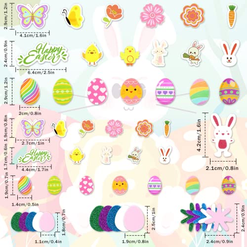 JULBEAR Bulk Easter Foam Stickers, 900Pcs Spring Decorative Glitter Self Adhesive Egg Bunny Chick Flower Butterfly Foam Shapes Stickers for Arts Crafts Cards Easter Home Party Decorations Supplies