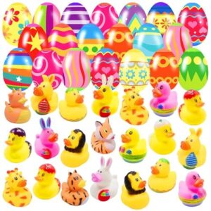 Holydeck 20 Pcs Prefilled Easter Eggs with Rubber Duckies Bright Colorful Easter Eggs Prefilled with Variety Bunny Duckies for Kids Easter Basket Stuffers and Party Favors