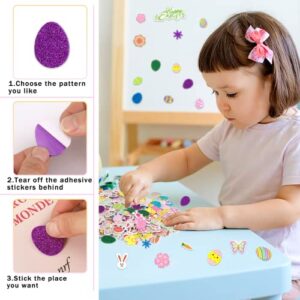 JULBEAR Bulk Easter Foam Stickers, 900Pcs Spring Decorative Glitter Self Adhesive Egg Bunny Chick Flower Butterfly Foam Shapes Stickers for Arts Crafts Cards Easter Home Party Decorations Supplies