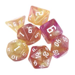 7-Die Iridescent Glitter Polyhedral Two-Tone Dice Set D4 D6 D8 D10 D% D12 D20 for DND Enthusiast RPG Adventurer(Zijin)