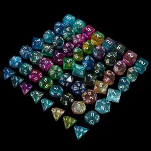 7-Die Iridescent Glitter Polyhedral Two-Tone Dice Set D4 D6 D8 D10 D% D12 D20 for DND Enthusiast RPG Adventurer(Zijin)