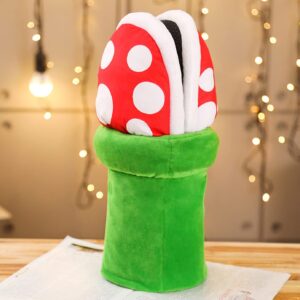 LIN&BABAY Piranha Plants Plush Slippers for Women Men Cute Cartoon Cotton Shoes with Green Pipe Pot Holder Valentine's Day Gifts (Piranha Plants)