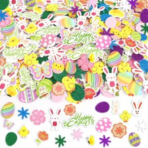 JULBEAR Bulk Easter Foam Stickers, 900Pcs Spring Decorative Glitter Self Adhesive Egg Bunny Chick Flower Butterfly Foam Shapes Stickers for Arts Crafts Cards Easter Home Party Decorations Supplies