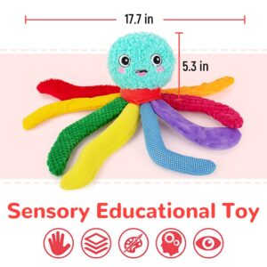 beetoy Infant Toy Baby Plush Toys, Baby Musical Toy with Octopus Shape, Stuffed Animal for Girl boys Infant, Sensory Toys for Babies Soft Toys with Crinkle & Textures, Tummy Time Toys