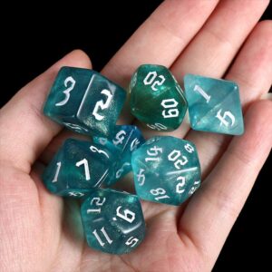 7-Die Iridescent Glitter Polyhedral Two-Tone Dice Set D4 D6 D8 D10 D% D12 D20 for DND Enthusiast RPG Adventurer(Zijin)