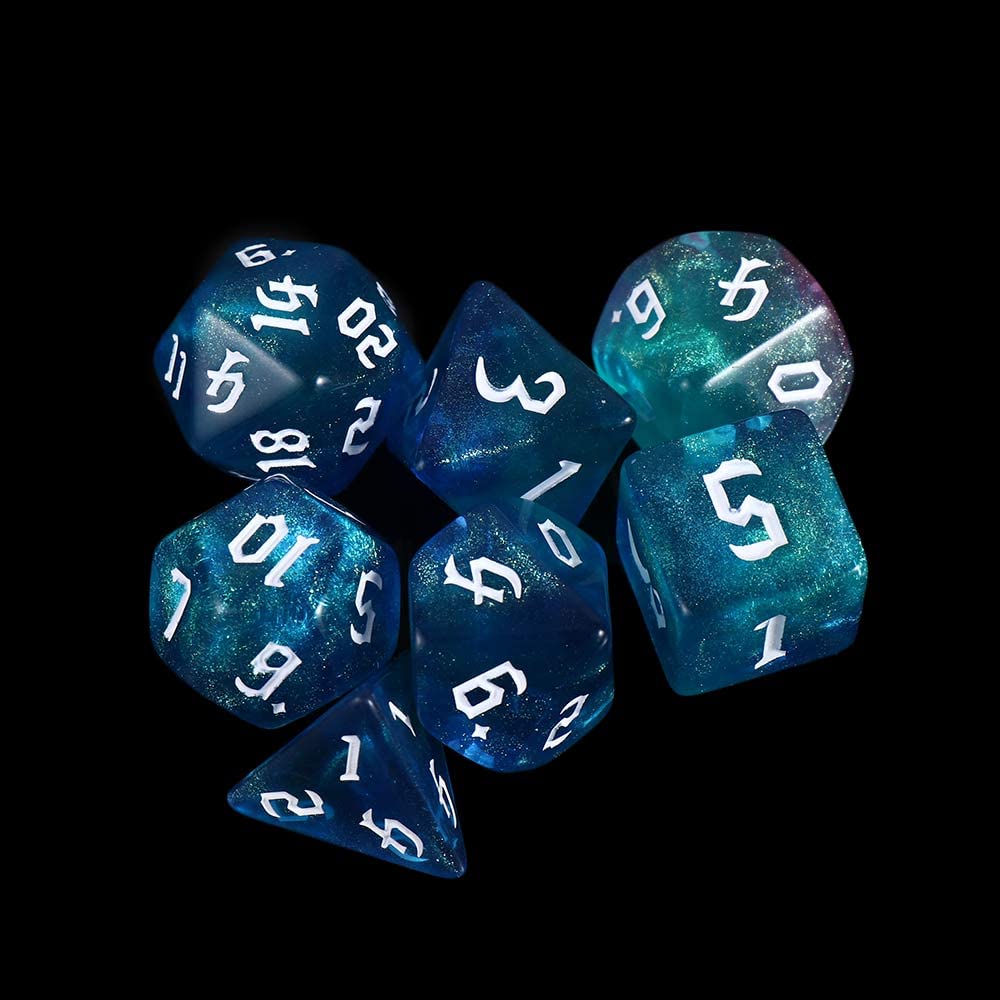 7-Die Iridescent Glitter Polyhedral Two-Tone Dice Set D4 D6 D8 D10 D% D12 D20 for DND Enthusiast RPG Adventurer(Zijin)