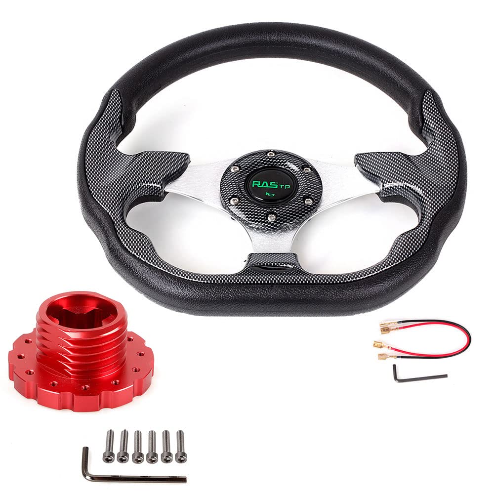 RASTP D Shape Racing Steering Wheel with Sim Racing Gaming Steering Wheel Adapter Fit for Thrustmaster T500 / T300 / TS-PC,TS-XW (Black-Red)