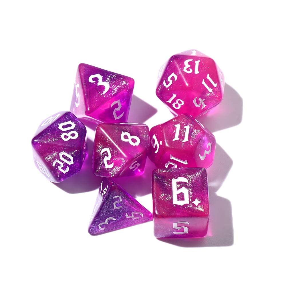 7-Die Iridescent Glitter Polyhedral Two-Tone Dice Set D4 D6 D8 D10 D% D12 D20 for DND Enthusiast RPG Adventurer(Zijin)