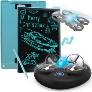 christmas idea gifts for boys, 3 in 1 remote control boats, mini car drone rc helicopter plane, and 12" lcd writing tablet, erasable doodle board toys for boys