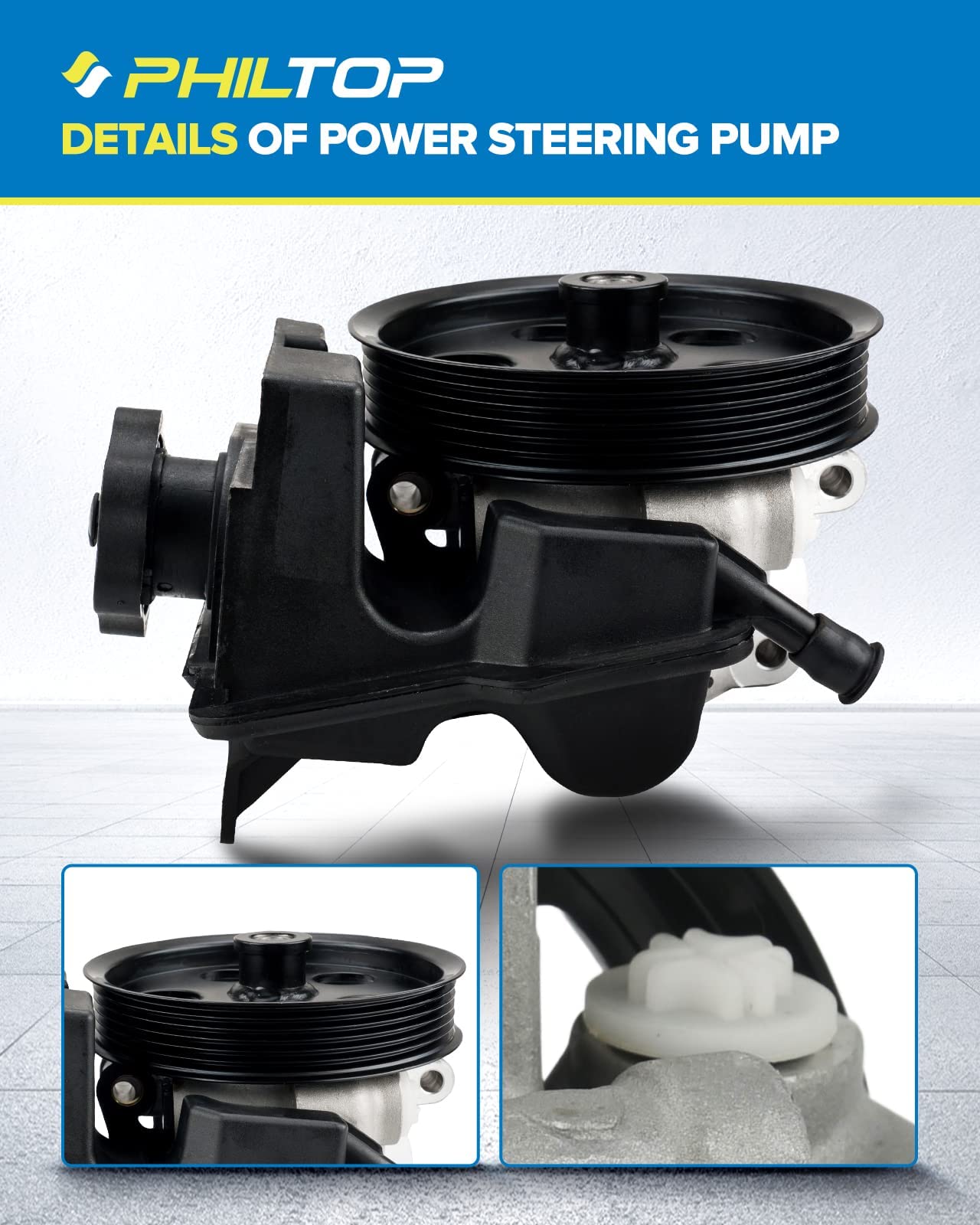 PHILTOP Power Steering Pump 20-326 OE Replacement For Focus 2006-2011, Transit Connect 2010-2011 2.0L, 6S4Z3A674A, 6S4Z3A674ARM, 7S4Z3A674A Power Assist Pump