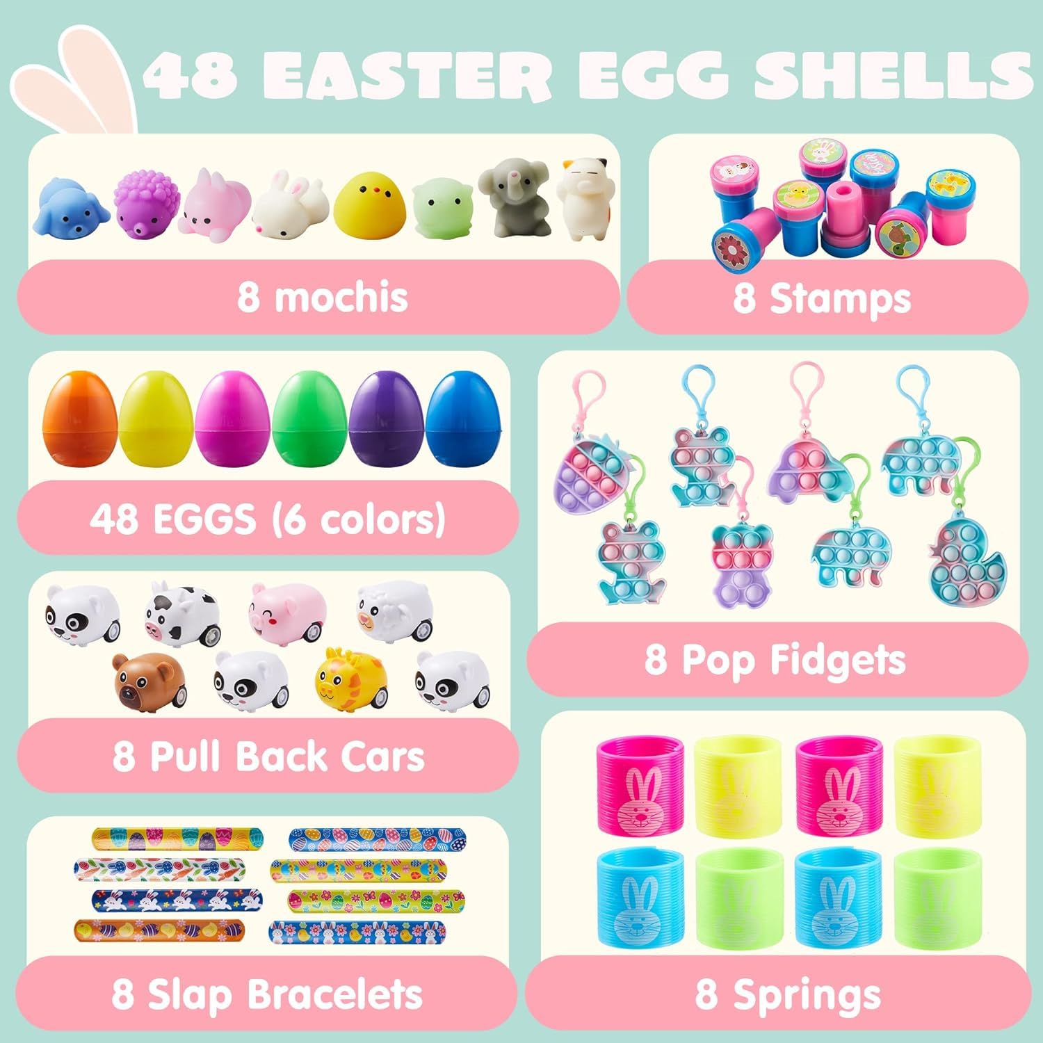 JOYIN 48 PCS Prefilled Easter Eggs with Assorted Toys,Plastic Easter Eggs Stress Relief Toys for Easter Basket Stuffers, Easter Party Favors, Easter Egg Hunt, and Easter Goodie Bag Fillers