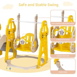 4-in-1 Toddler Slide and Swing Set with Extra Large Playground, Basketball Hoop & Climber, Indoor/Outdoor Playset, Taxi Collection – Yellow