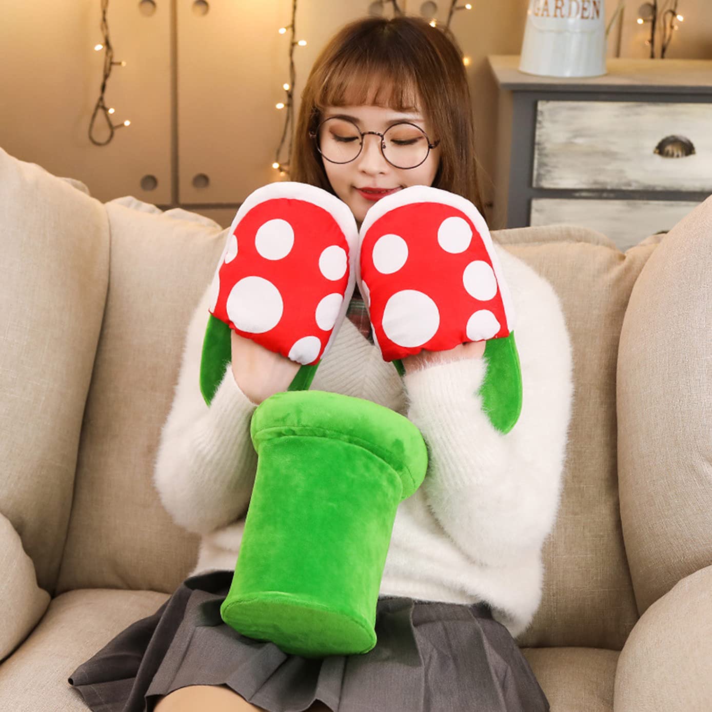 LIN&BABAY Piranha Plants Plush Slippers for Women Men Cute Cartoon Cotton Shoes with Green Pipe Pot Holder Valentine's Day Gifts (Piranha Plants)