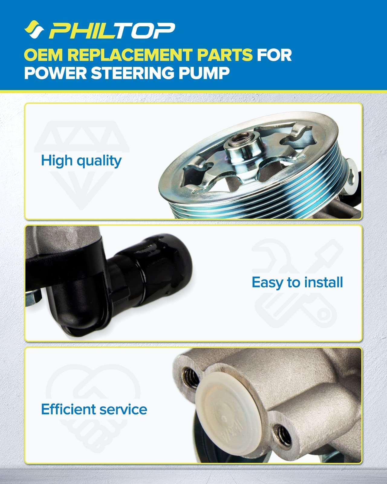 PHILTOP 21-5495 Power Steering Pump Direct Fits Accord 2008-2012, 2.4L, Power Steering Asist 56100R40305, 56100R40325, 56100R40A02, 56100R40A03