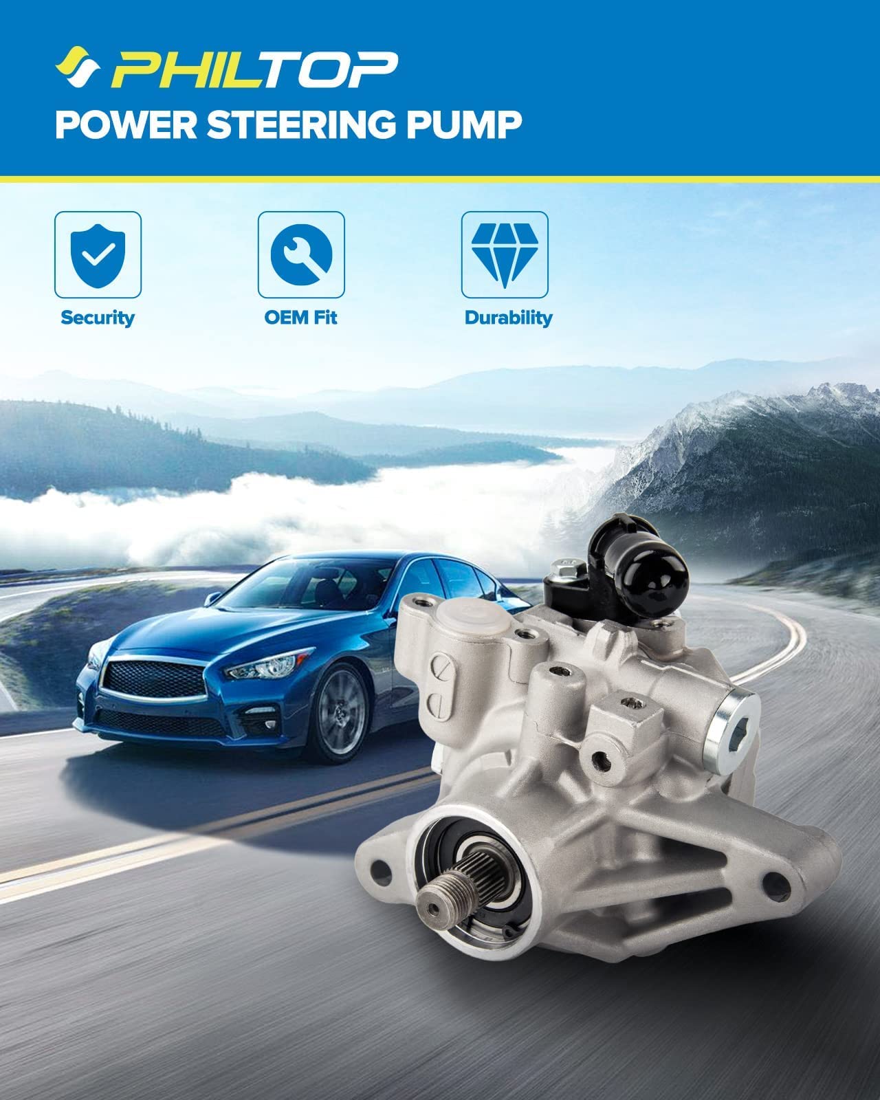 PHILTOP 21-5456 Power Steering Pump Direct Fits Civic 2006 2007 2008 2009 2010 2011 1.8L L4, Power Asist Pump 56110RNA305, 56110RNAA01, 56110RNAA02, Automotive Replacement Power Steering Pumps