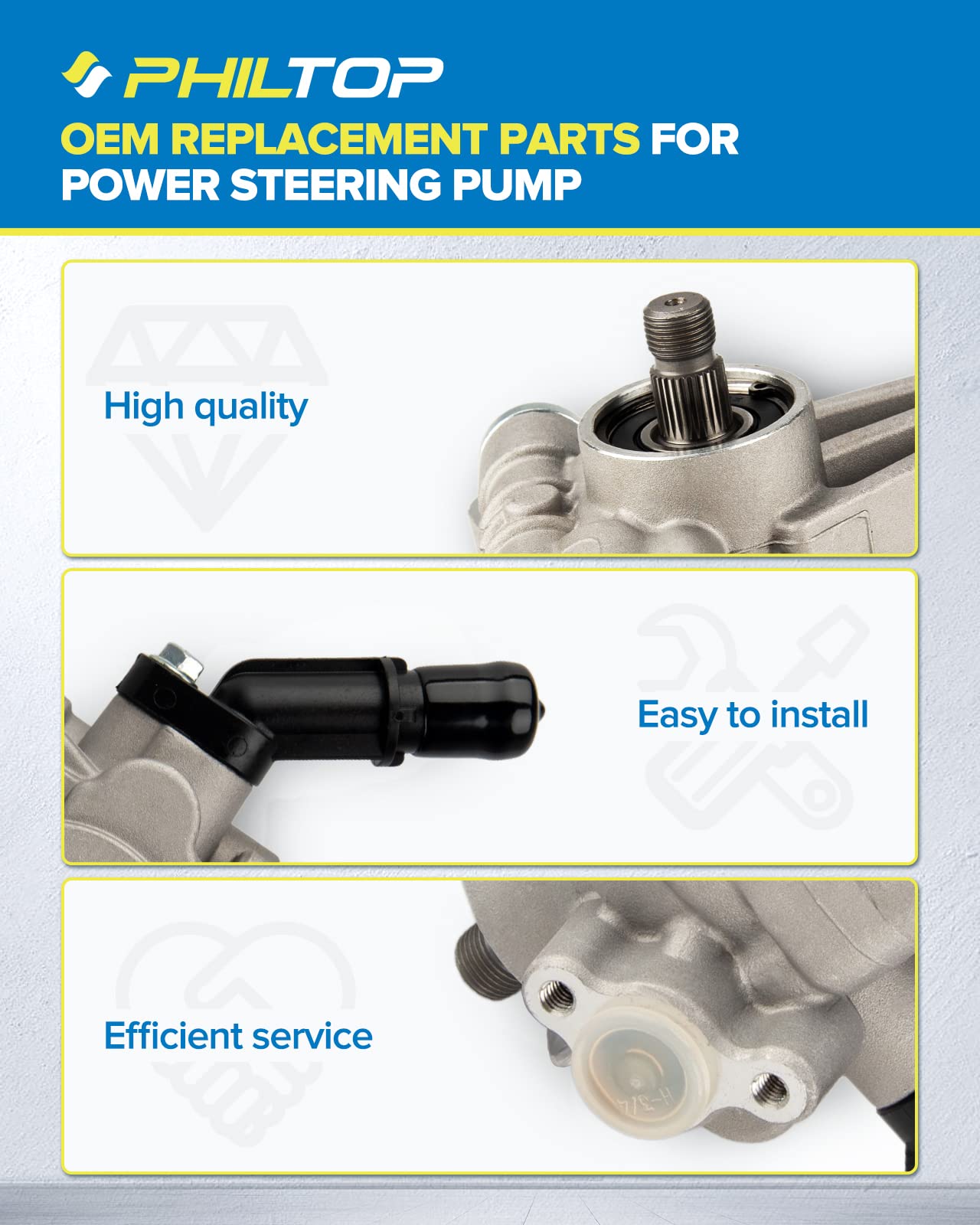 PHILTOP 21-5494 Power Steering Pump Direct Fits Accord 2008-2012 3.5L, Pilot 2009-2011, Accord Crosstour 2010 2011, Crosstour 2012 3.5L, Power Steering Asist 56110R70A11, 56110R70A12