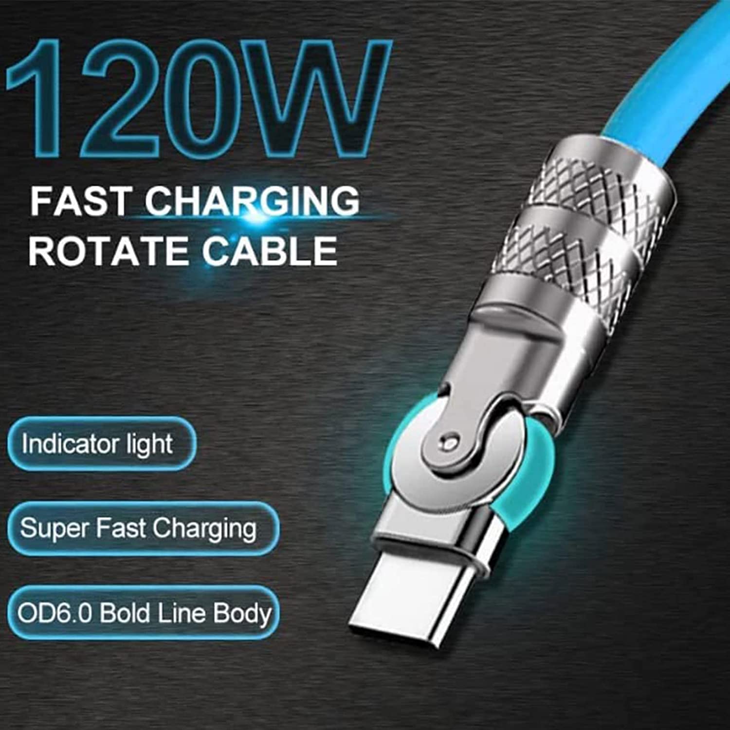 Chubby Gamer 180° Rotating Fast Charge Cable (for iOS, Black)