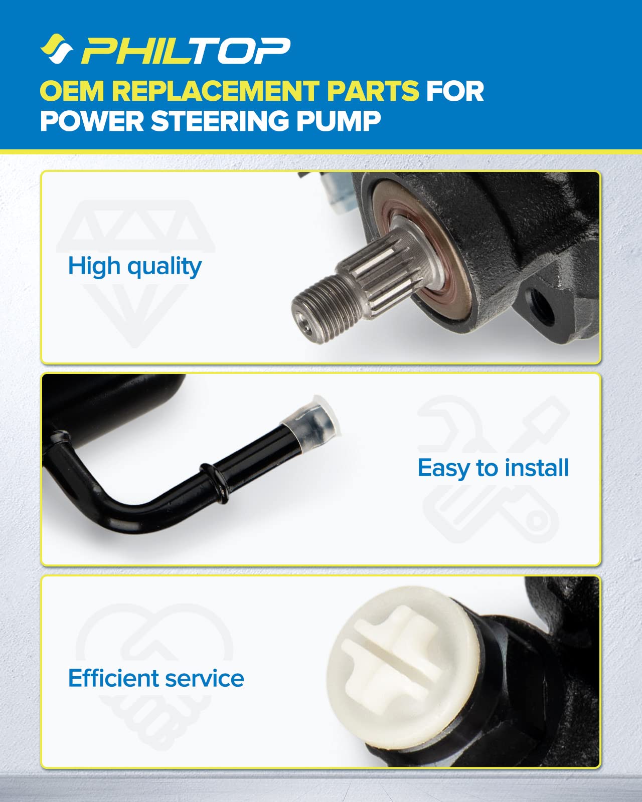 PHILTOP Power Steering Pump 21-5229 for 4Runner 1996-2002 3.4L, Tacoma 1995-2004 3.4L, Power Assist Pump, Power Steering Pump Kit With Pulley Replacement Power Steering Pumps