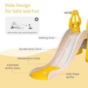 4-in-1 Toddler Slide and Swing Set with Extra Large Playground, Basketball Hoop & Climber, Indoor/Outdoor Playset, Taxi Collection – Yellow