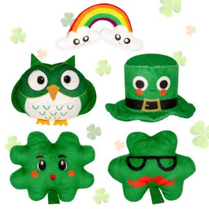 st. patrick's day gifts for kids babys first st.patrick's day toys irish baby 1st gifts, 5 lucky green toys leprechaun stuffed toy built-in sounder: green hat, shamrock, four leaf clover, owl, rainbow