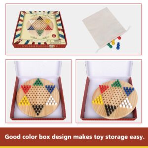 Gothink Chinese Checkers Board Game Toy for Adults Seniors Kids, 11.3 Classic Wooden Checkers Game Set, Fun Family Board Games for All Ages