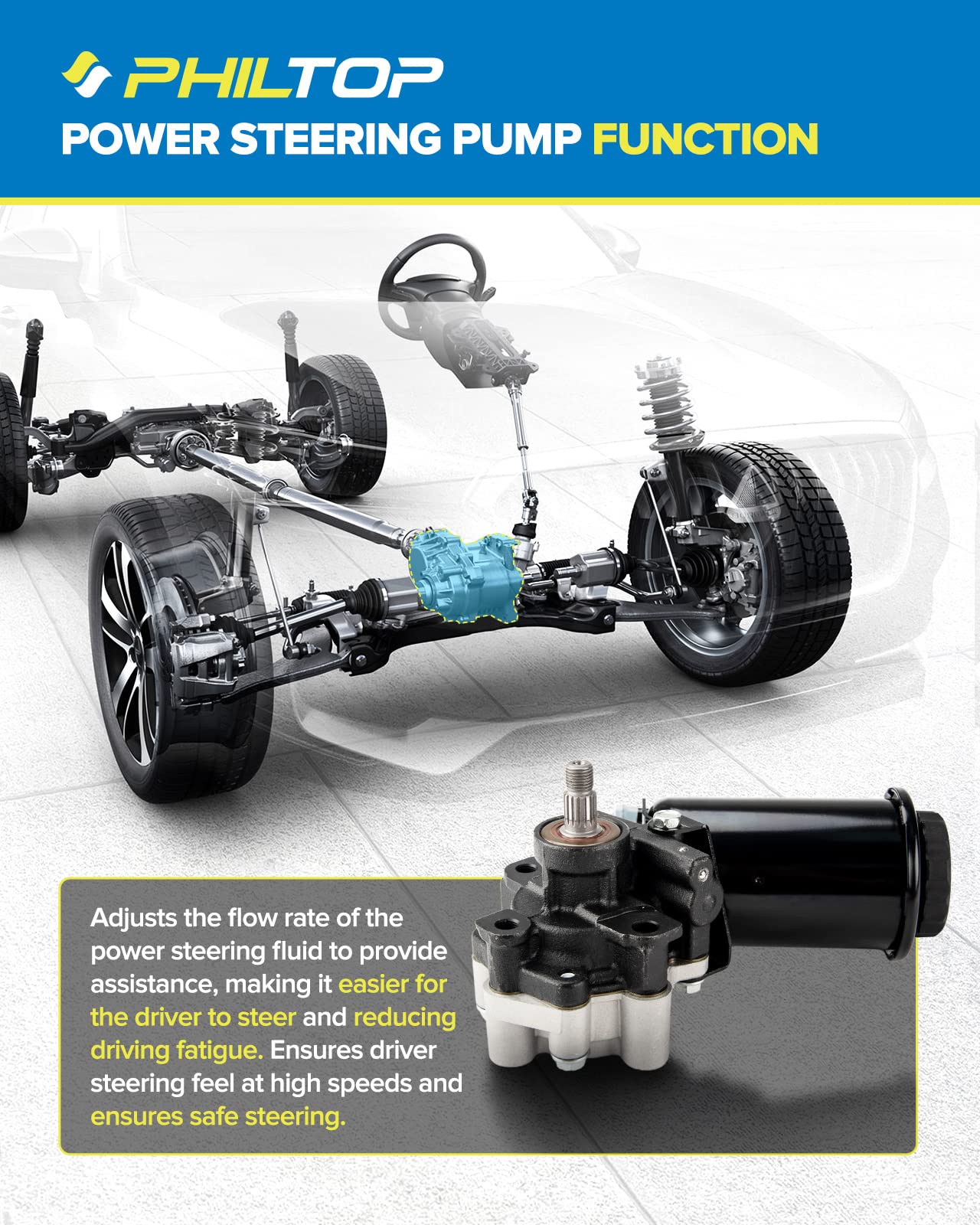 PHILTOP Power Steering Pump 21-5229 for 4Runner 1996-2002 3.4L, Tacoma 1995-2004 3.4L, Power Assist Pump, Power Steering Pump Kit With Pulley Replacement Power Steering Pumps