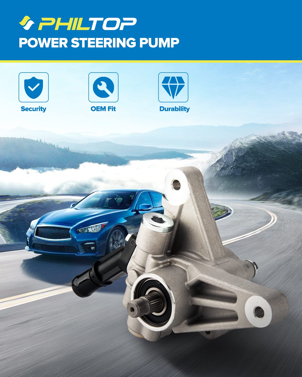 PHILTOP 21-5494 Power Steering Pump Direct Fits Accord 2008-2012 3.5L, Pilot 2009-2011, Accord Crosstour 2010 2011, Crosstour 2012 3.5L, Power Steering Asist 56110R70A11, 56110R70A12