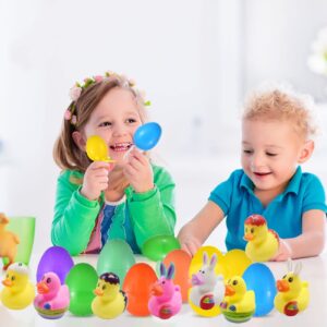 Holydeck 20 Pcs Prefilled Easter Eggs with Rubber Duckies Bright Colorful Easter Eggs Prefilled with Variety Bunny Duckies for Kids Easter Basket Stuffers and Party Favors