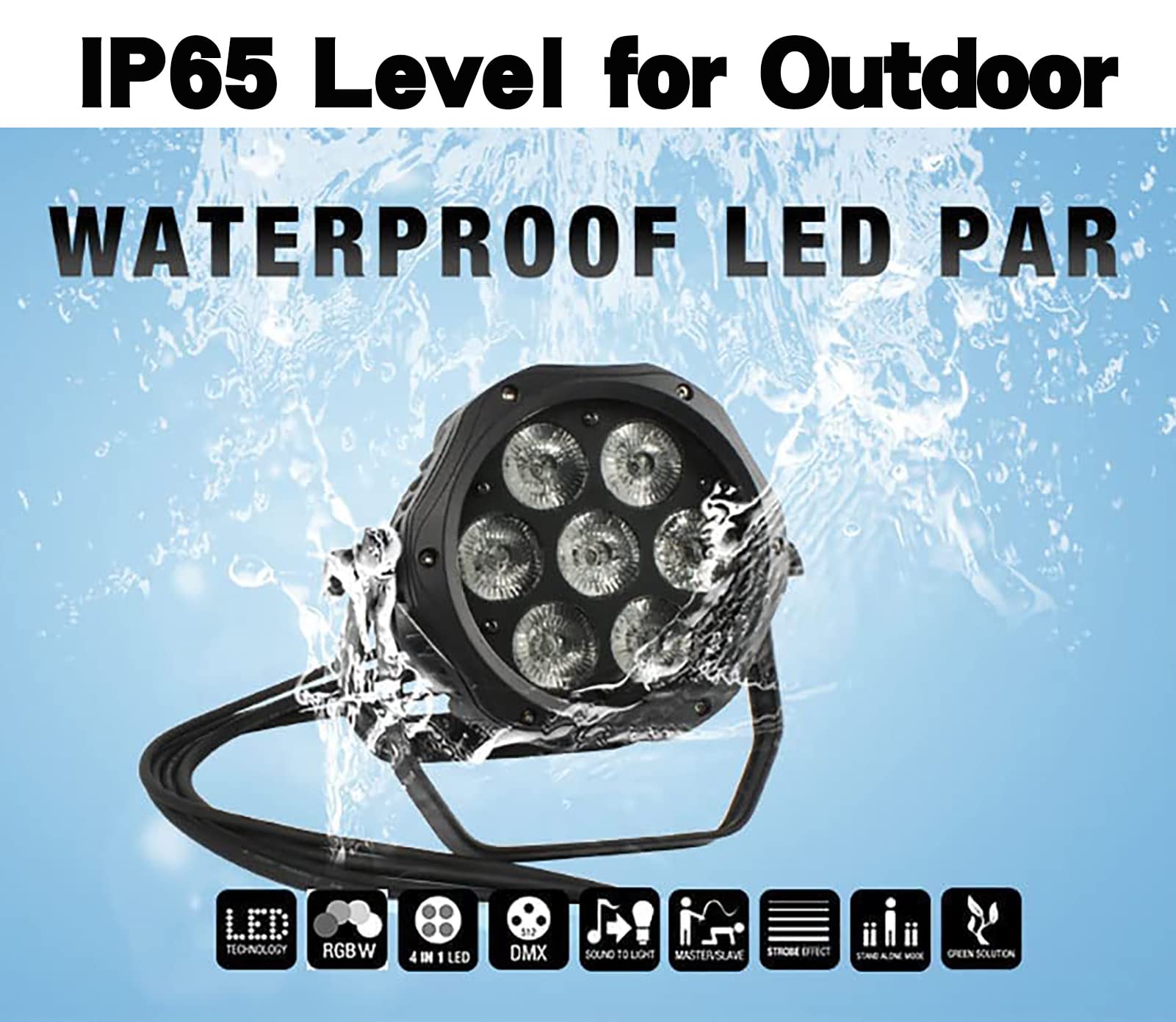 SHEHDS Par Lights IP65 Waterproof Outdoor LED 7x18W RGBWAP Lighting Stage Wash Lights DMX512 Sound Activated Fanless Muted Outside DJ Lights Party Lights