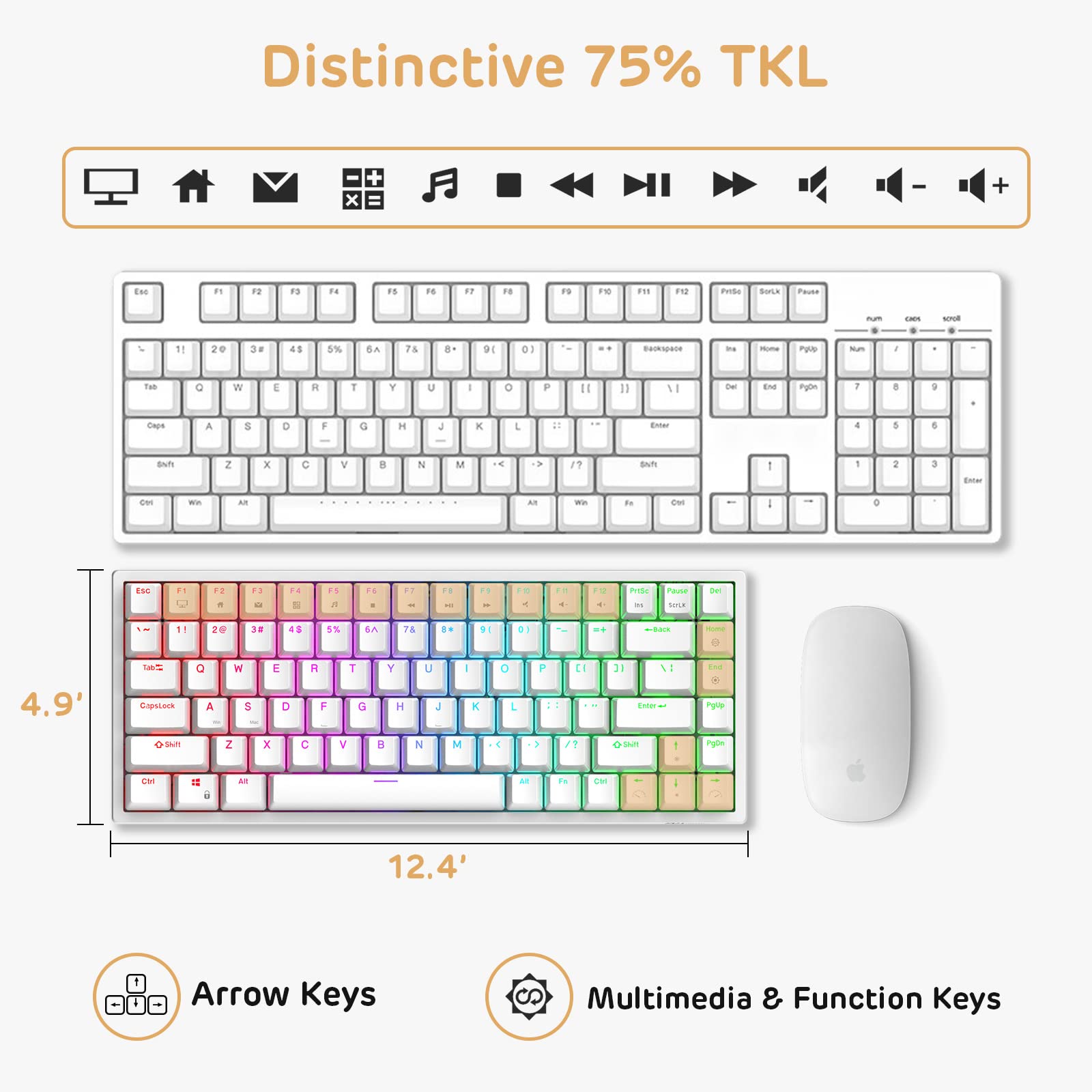 RK ROYAL KLUDGE RK84 Wired RGB 75% Hot Swappable Mechanical Keyboard, 84 Keys Tenkeyless TKL Gaming Keyboard w/Programmable Software and High-Capacity Battery, RK Brown Switch