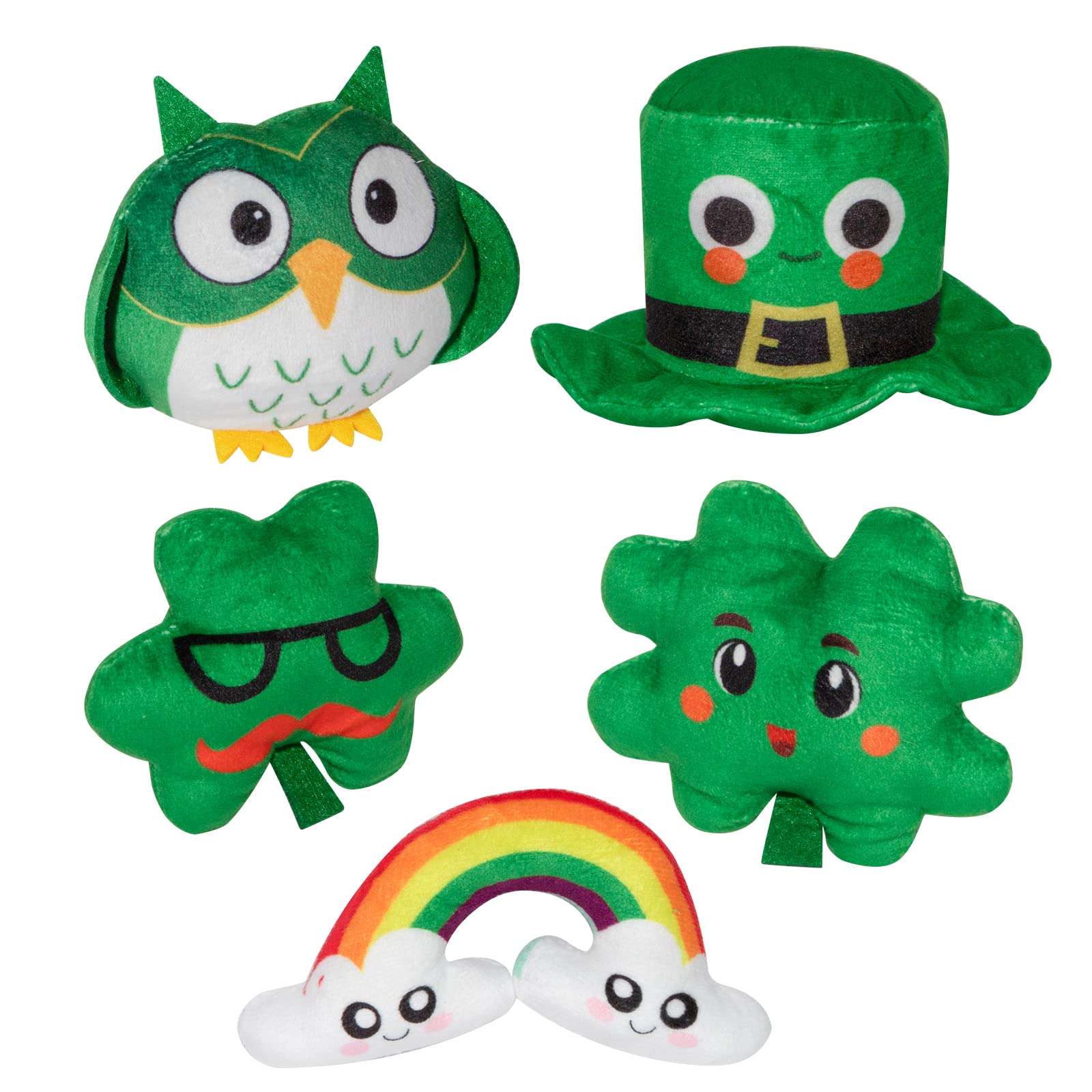 St. Patrick's Day Gifts for Kids Babys First St.Patrick's Day Toys Irish Baby 1st Gifts, 5 Lucky Green Toys Leprechaun Stuffed Toy Built-in Sounder: Green Hat, Shamrock, Four Leaf Clover, Owl, Rainbow