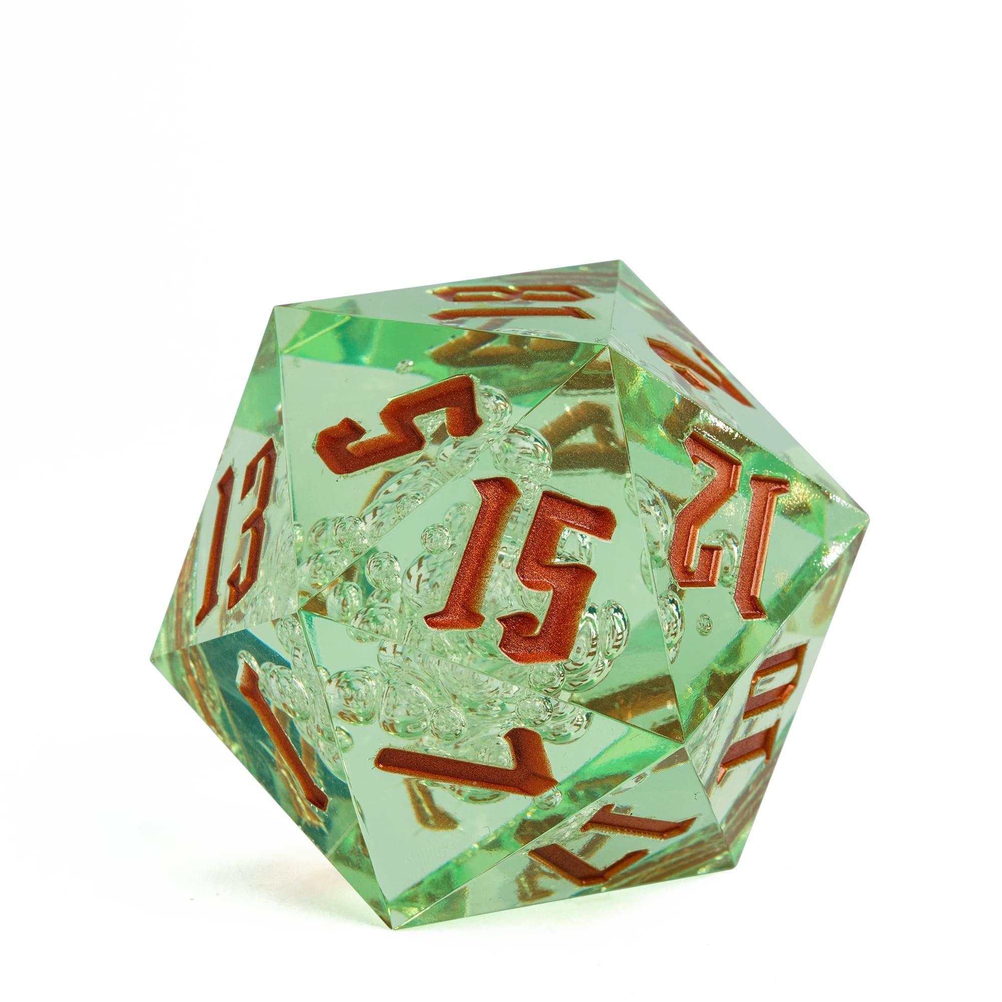 Poludie D20 Single Dice 55mm, 20 Sided DND Dice, Giant D20 D&D Polyhedral Dice Large D20 with Dice Gift Box for Dungeons and Dragons, RPG, MTG Table Games (Transparent Green Bubbles)