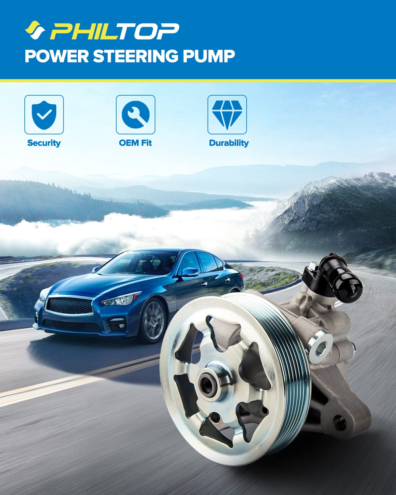 PHILTOP Power Steering Pump 21-5495 OE Replacement For Accord 2008 2009 2010 2011 2012 2.4L L4, 56100R40305, 56100R40325 Power Assist Pump, Automotive Replacement Power Steering Pumps with Pulley