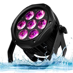 SHEHDS Par Lights IP65 Waterproof Outdoor LED 7x18W RGBWAP Lighting Stage Wash Lights DMX512 Sound Activated Fanless Muted Outside DJ Lights Party Lights