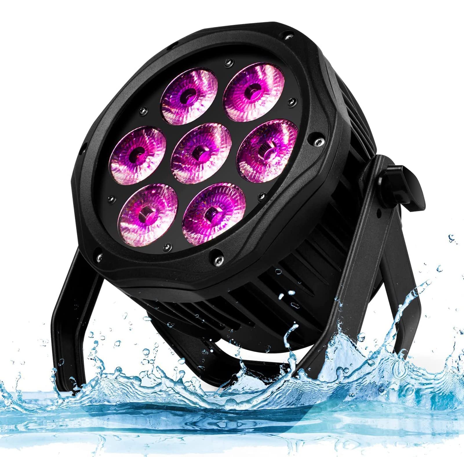 SHEHDS Par Lights IP65 Waterproof Outdoor LED 7x18W RGBWAP Lighting Stage Wash Lights DMX512 Sound Activated Fanless Muted Outside DJ Lights Party Lights