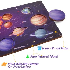 Zeoddler Upgrated Solar System Puzzle for Kids 3-6, Wooden Space Toys for Kids, Planets for Kids Preschool Learning Activities, Gift for Boys, Girls