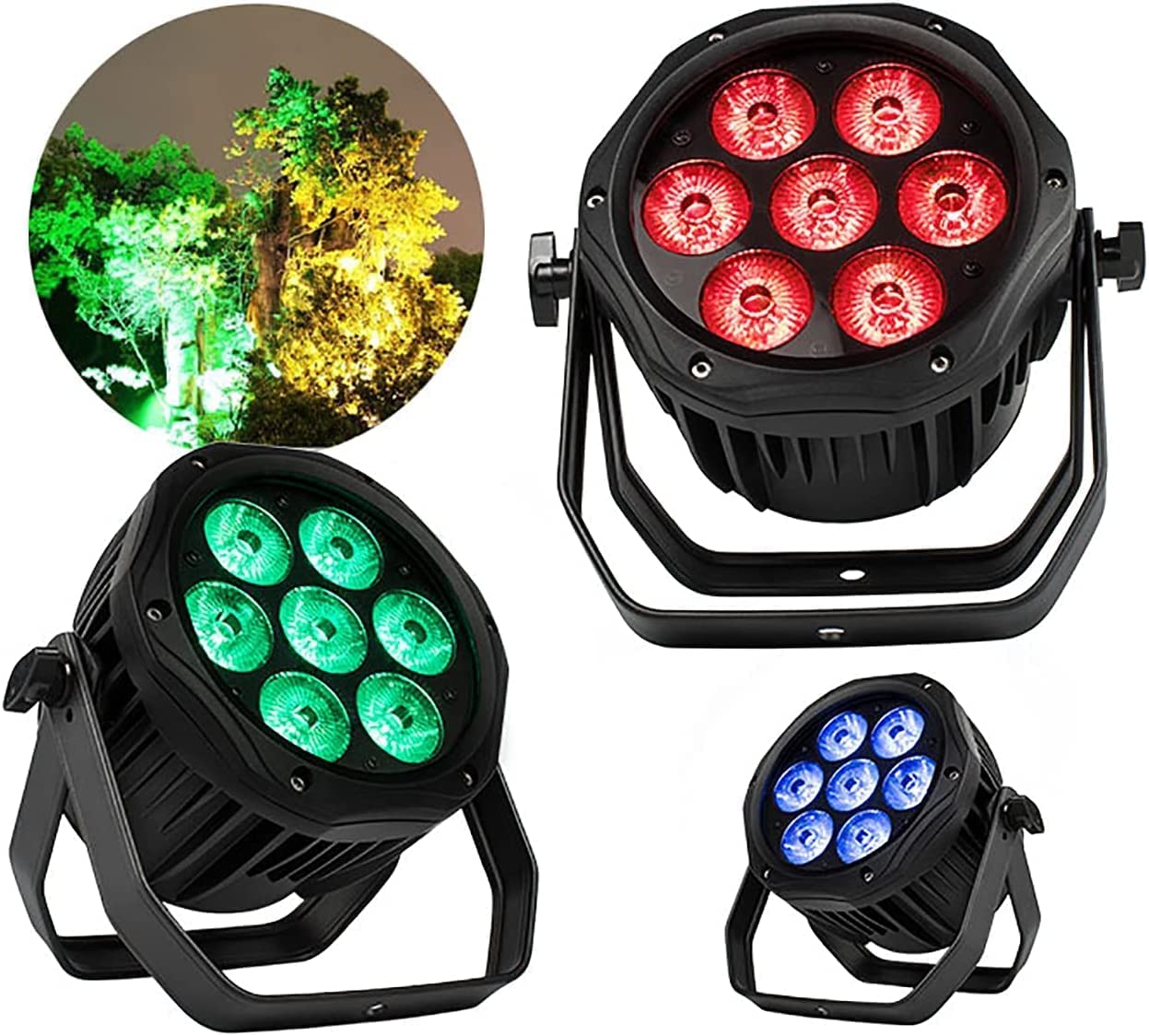 SHEHDS Par Lights IP65 Waterproof Outdoor LED 7x18W RGBWAP Lighting Stage Wash Lights DMX512 Sound Activated Fanless Muted Outside DJ Lights Party Lights