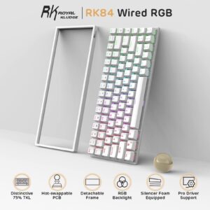 RK ROYAL KLUDGE RK84 Wired RGB 75% Hot Swappable Mechanical Keyboard, 84 Keys Tenkeyless TKL Gaming Keyboard w/Programmable Software and High-Capacity Battery, RK Brown Switch