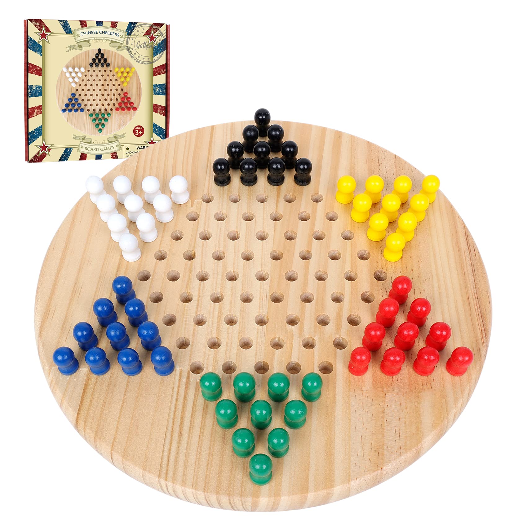 Gothink Chinese Checkers Board Game Toy for Adults Seniors Kids, 11.3 Classic Wooden Checkers Game Set, Fun Family Board Games for All Ages