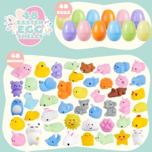 JOYIN 48 Pcs Mochi squishy toy Prefilled Easter Eggs,Cute Animals Mochi Squeeze Stress Relief Toys Kawaii Mini Soft Squeeze Mochi for Easter Party Favors, Easter Egg Hunt, Easter Goodie Bag Fillers