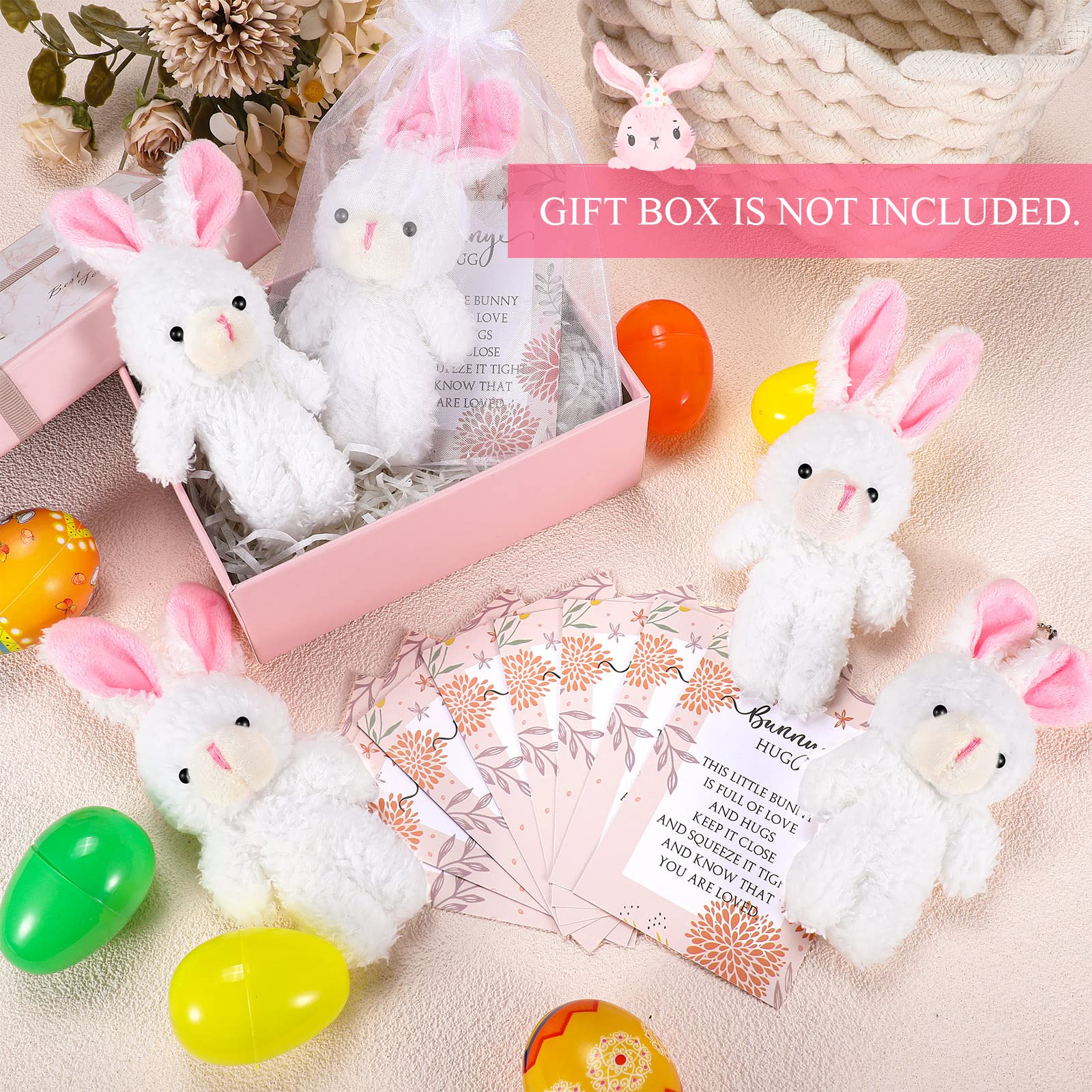 Fuutreo 24 Sets Bunny Stuffed Animal Gift Include 24 Pcs Mini Plush Stuffed Bunny Doll Bunny Hug Card with Organza Bags for Teacher Students Christmas Party Favors(Sweet Bunny)