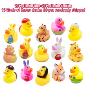 Holydeck 20 Pcs Prefilled Easter Eggs with Rubber Duckies Bright Colorful Easter Eggs Prefilled with Variety Bunny Duckies for Kids Easter Basket Stuffers and Party Favors