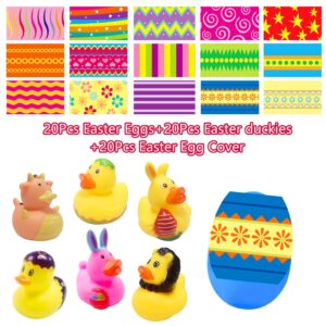 Holydeck 20 Pcs Prefilled Easter Eggs with Rubber Duckies Bright Colorful Easter Eggs Prefilled with Variety Bunny Duckies for Kids Easter Basket Stuffers and Party Favors