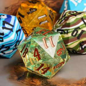 Poludie D20 Single Dice 55mm, 20 Sided DND Dice, Giant D20 D&D Polyhedral Dice Large D20 with Dice Gift Box for Dungeons and Dragons, RPG, MTG Table Games (Transparent Green Bubbles)