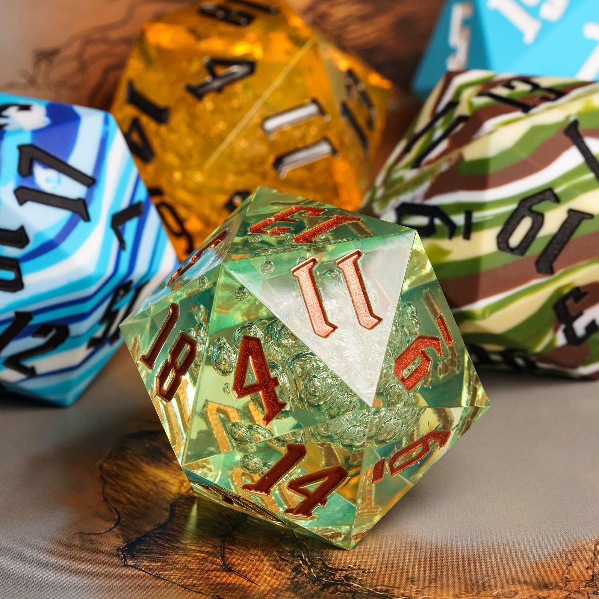 Poludie D20 Single Dice 55mm, 20 Sided DND Dice, Giant D20 D&D Polyhedral Dice Large D20 with Dice Gift Box for Dungeons and Dragons, RPG, MTG Table Games (Transparent Green Bubbles)