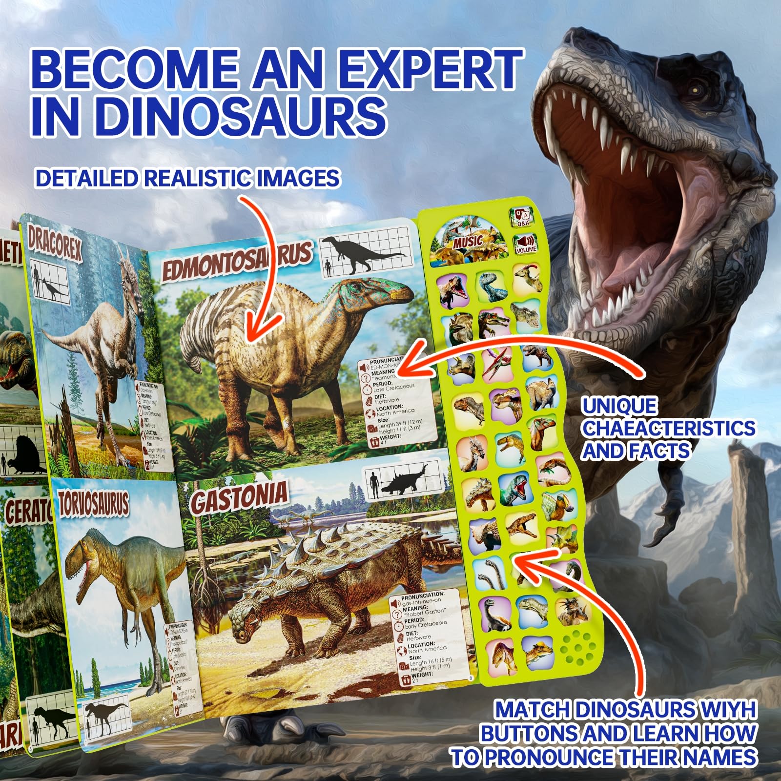 Dinosaur Toys for Kids 3-5 Dinosaur Book with Sounds 30 Species Names & Realistic Sounds Interactive Dinosaur Toys for Boys Girls Kids 2 3 4 5 6 7 Year Old Dinosaur Toys for Kids Gifts