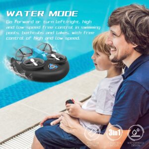 Christmas Idea Gifts for Boys, 3 in 1 Remote Control Boats, Mini Car Drone RC Helicopter Plane, and 12" LCD Writing Tablet, Erasable Doodle Board Toys for Boys