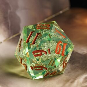 Poludie D20 Single Dice 55mm, 20 Sided DND Dice, Giant D20 D&D Polyhedral Dice Large D20 with Dice Gift Box for Dungeons and Dragons, RPG, MTG Table Games (Transparent Green Bubbles)