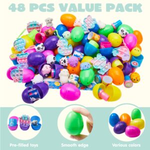 JOYIN 48 PCS Prefilled Easter Eggs with Assorted Toys,Plastic Easter Eggs Stress Relief Toys for Easter Basket Stuffers, Easter Party Favors, Easter Egg Hunt, and Easter Goodie Bag Fillers